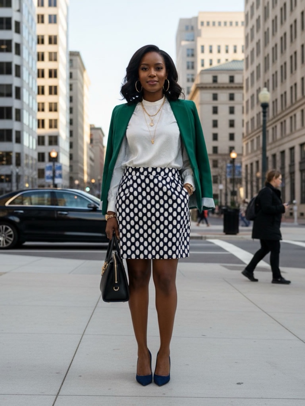 LOFT Navy Blue White Abstract Polka Dot Mini Skirt Size 8 Excellent Condition